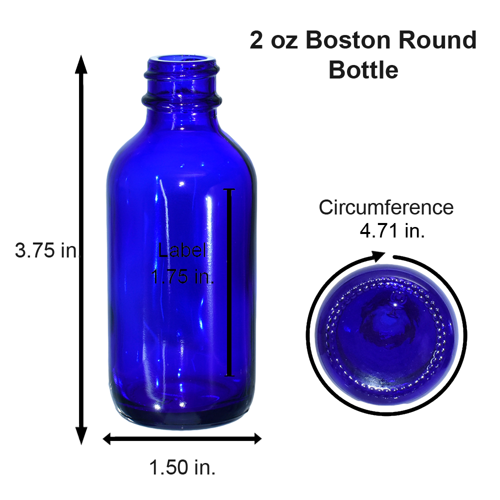 2 oz. Cobalt Blue Boston Round with Black Glass Dropper (20/400) (V23) (V20)