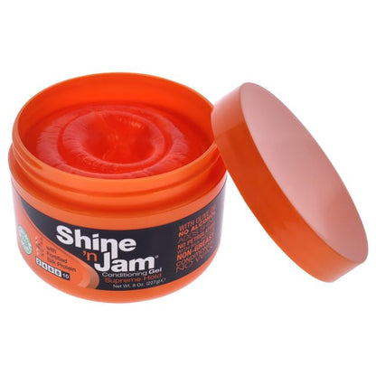 AMPRO Shine-n-Jam Supreme Hold - Conditions Hair with Olive Oil and Silk Protein - Great for Smoothing Fringe, Ponytails, and Up-dos - Firms Tresses with Non-Greasy Shine - 8 oz