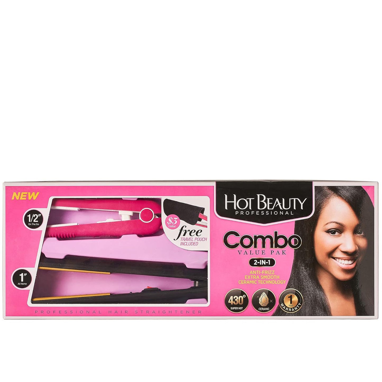 Hot Beauty Ceramic Flat Irons 2-in-1 Combo Value Pack (1" and Mini 1/2")