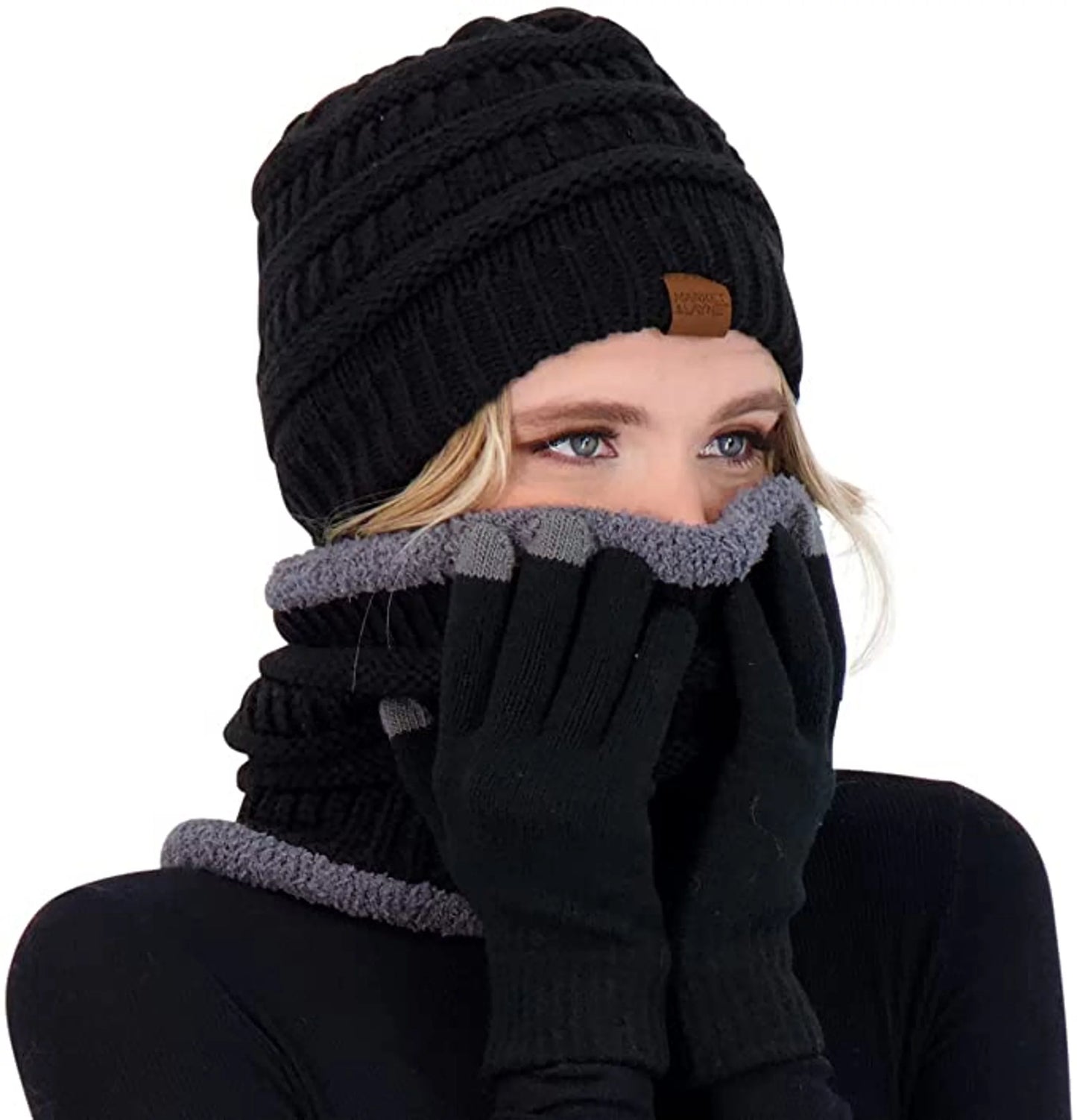 HAT, SCARF, GLOVE SET BLACK