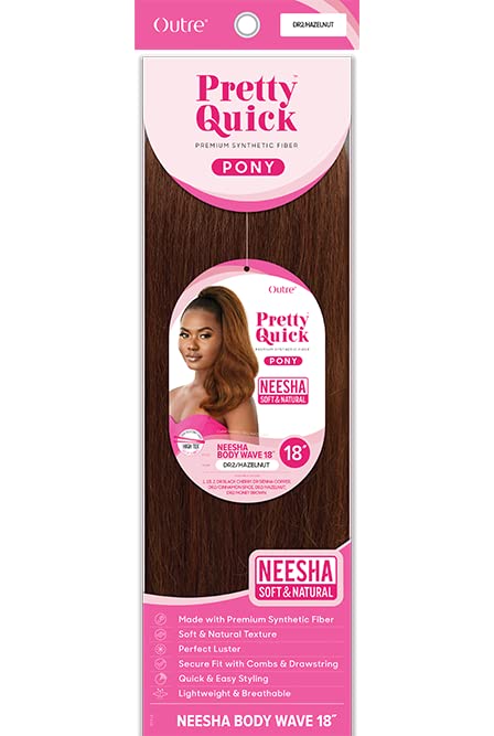 Outre Pretty Quick Pony Medium Length Straight Perm Yaki Style Heat Resistant Fiber Secure Fit w/Combs & Drawstring - NEESHA BODY WAVE 18"