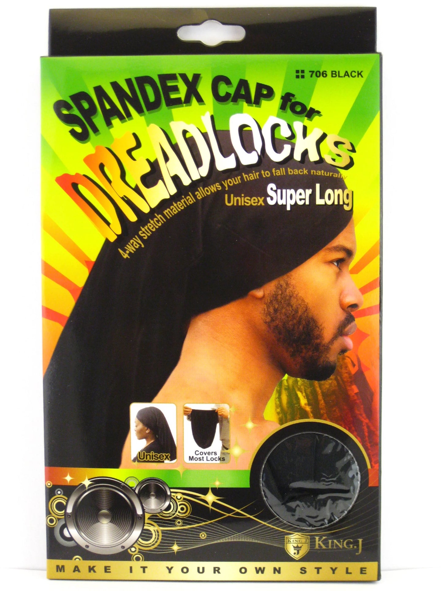 Spandex Cap for Dreadlocks. Super long. Black