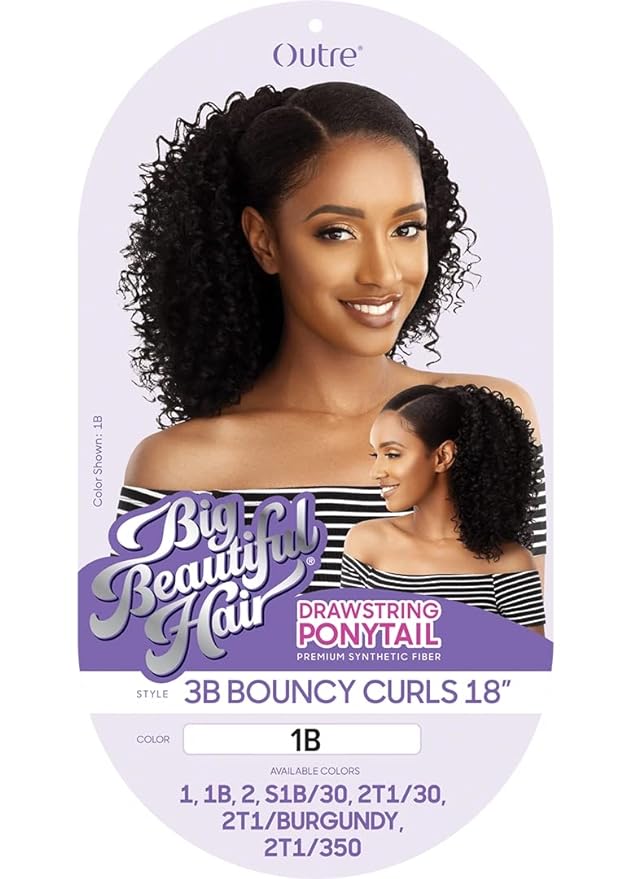 Outre big beautiful hair drawstring ponytail. 3B bouncy curls 18“