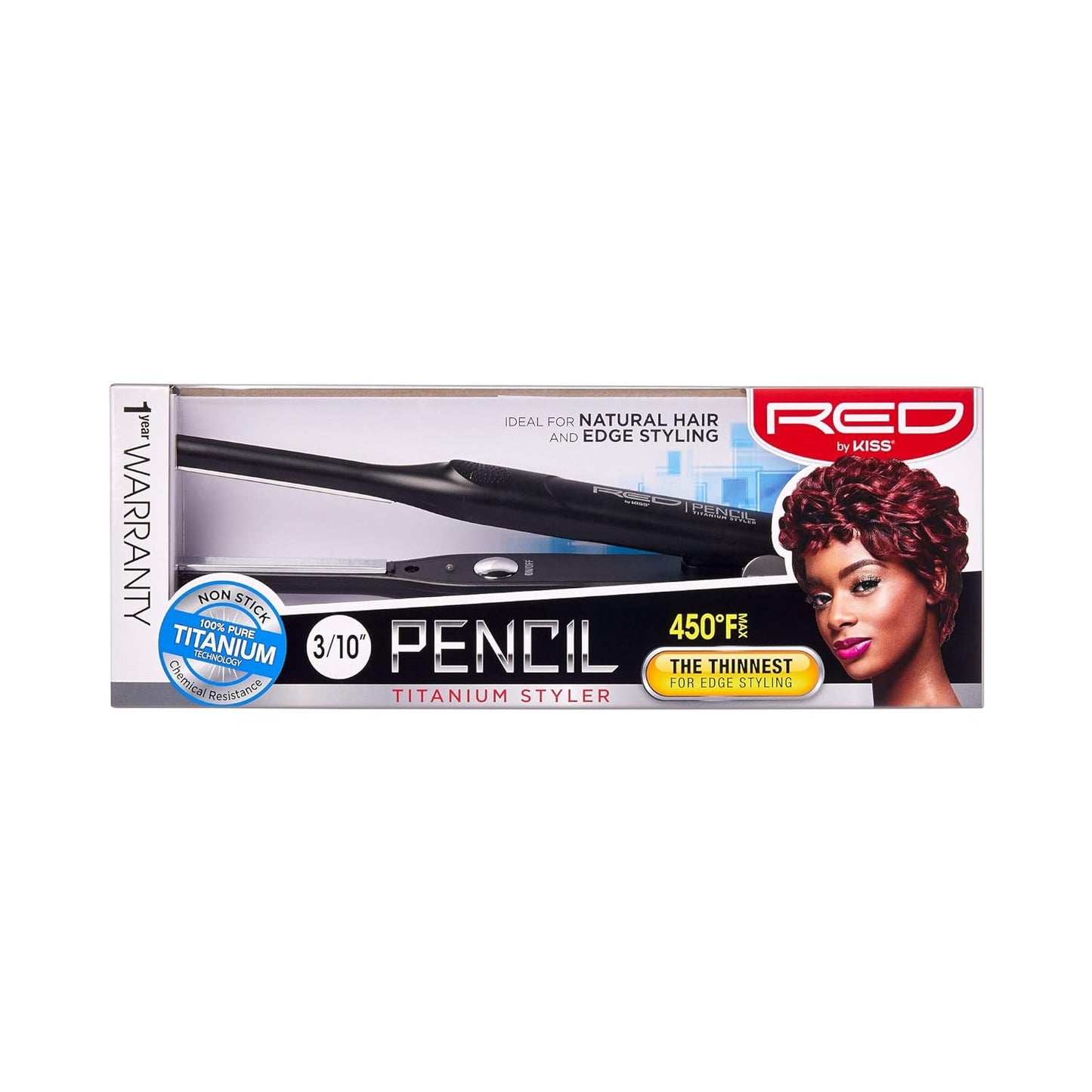 Kiss Red by Pencil Flat Iron Hair Straightener (Titanium, 3/10" (0.3 Inch))FITS030