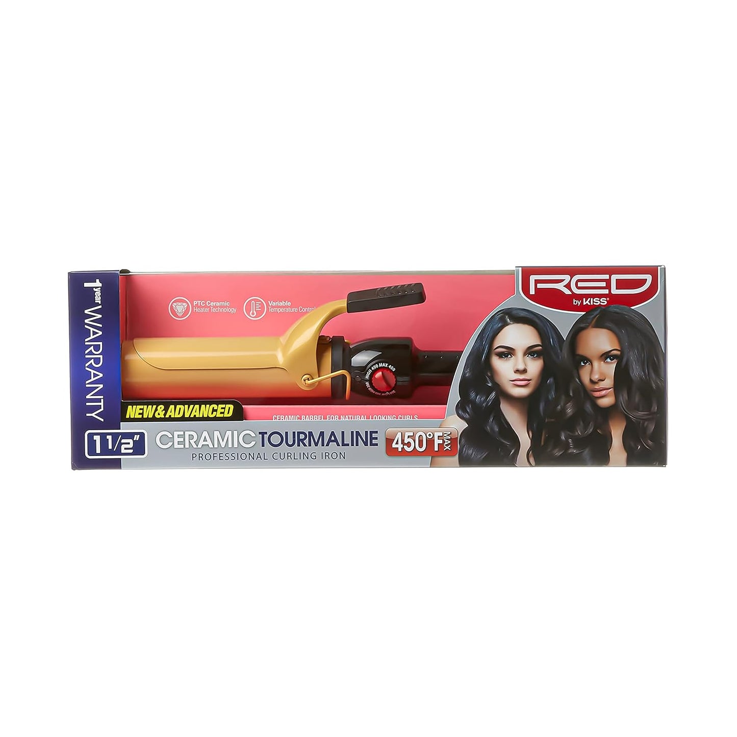 RED by KISS Ceramic Tourmaline Professional Curling Iron (CI07N - 1 1/2" inch)