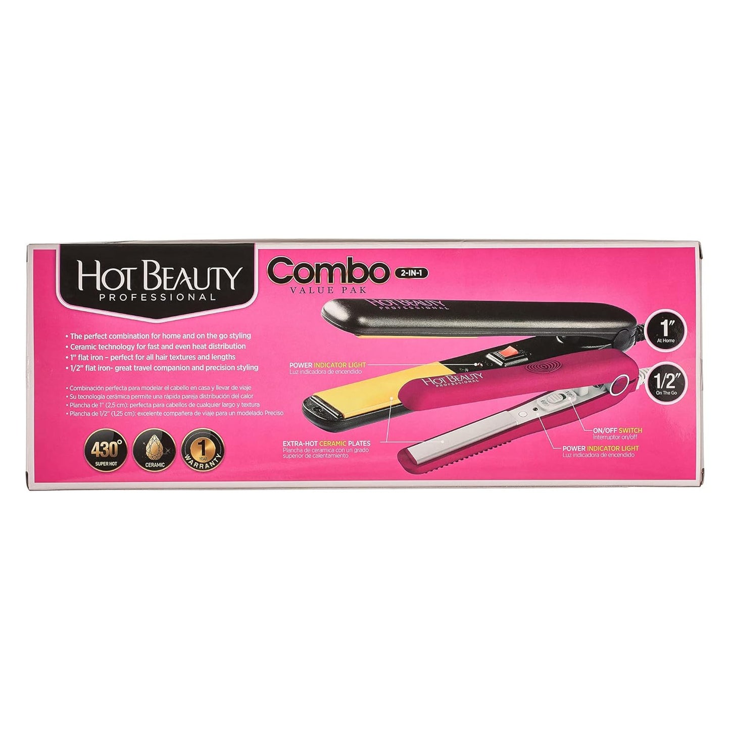 Hot Beauty Ceramic Flat Irons 2-in-1 Combo Value Pack (1" and Mini 1/2")