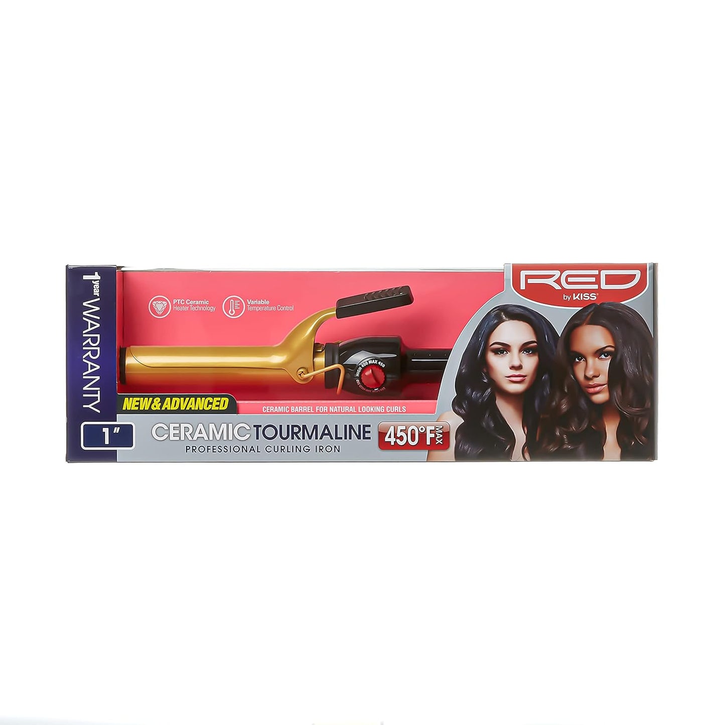 RED by KISS Ceramic Tourmaline Professional Curling Iron (CI05N - 1" inch)