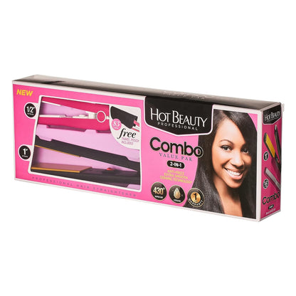 Hot Beauty Ceramic Flat Irons 2-in-1 Combo Value Pack (1" and Mini 1/2")