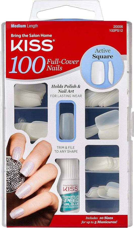 Kiss 100 full cover  nails. Active square. 100ps12