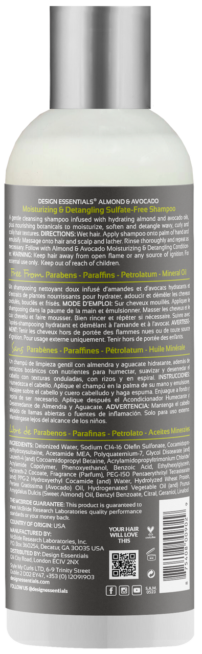 Design Essentials Almond & Avocado Moisturizing & Detangling Sulfate-Free Shampoo 12 oz