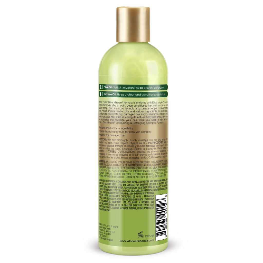 African Pride OLIVE MIRACLE 2-IN-1 SHAMPOO, 12OZ Moisturizing & Detangling