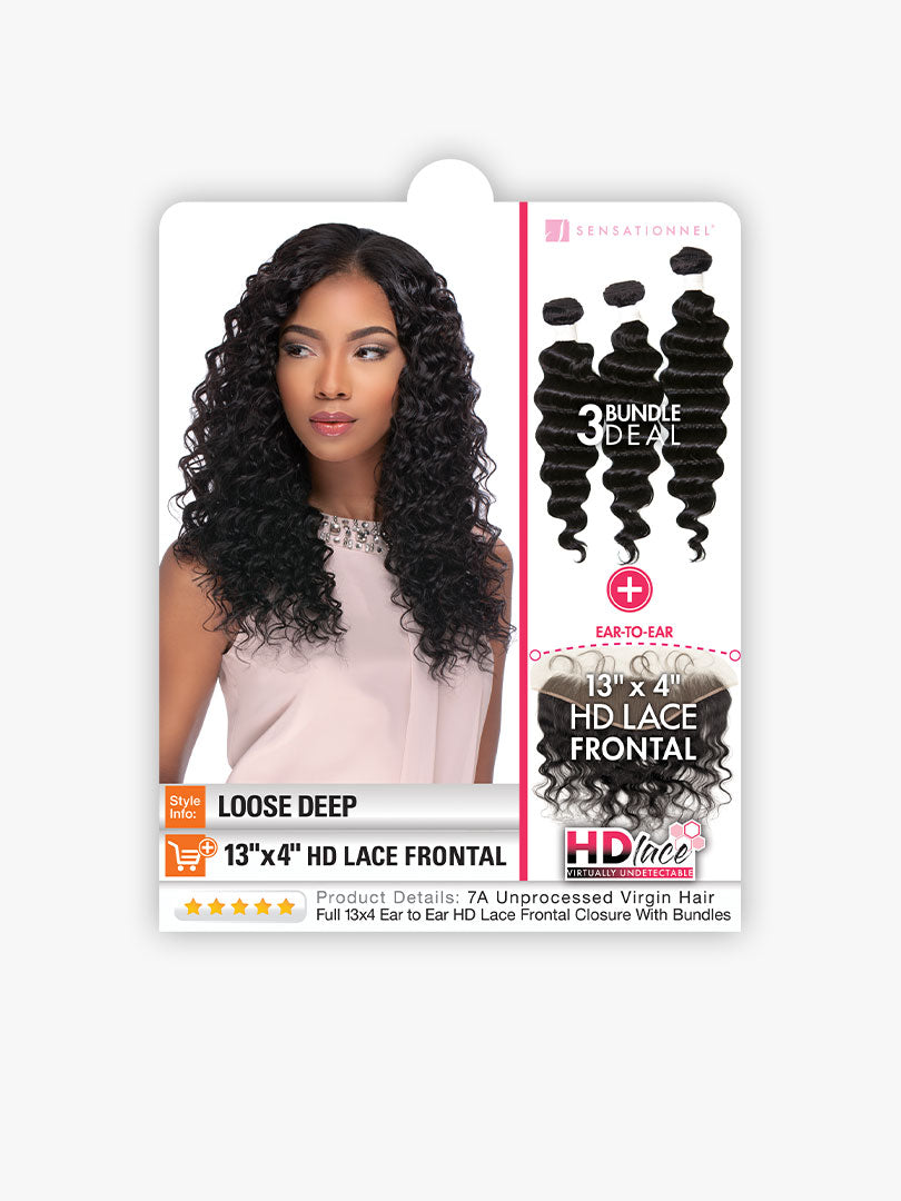 Sensationnel Bare & natural loose deep Human Hair 3 bunles + 13X4 Closure