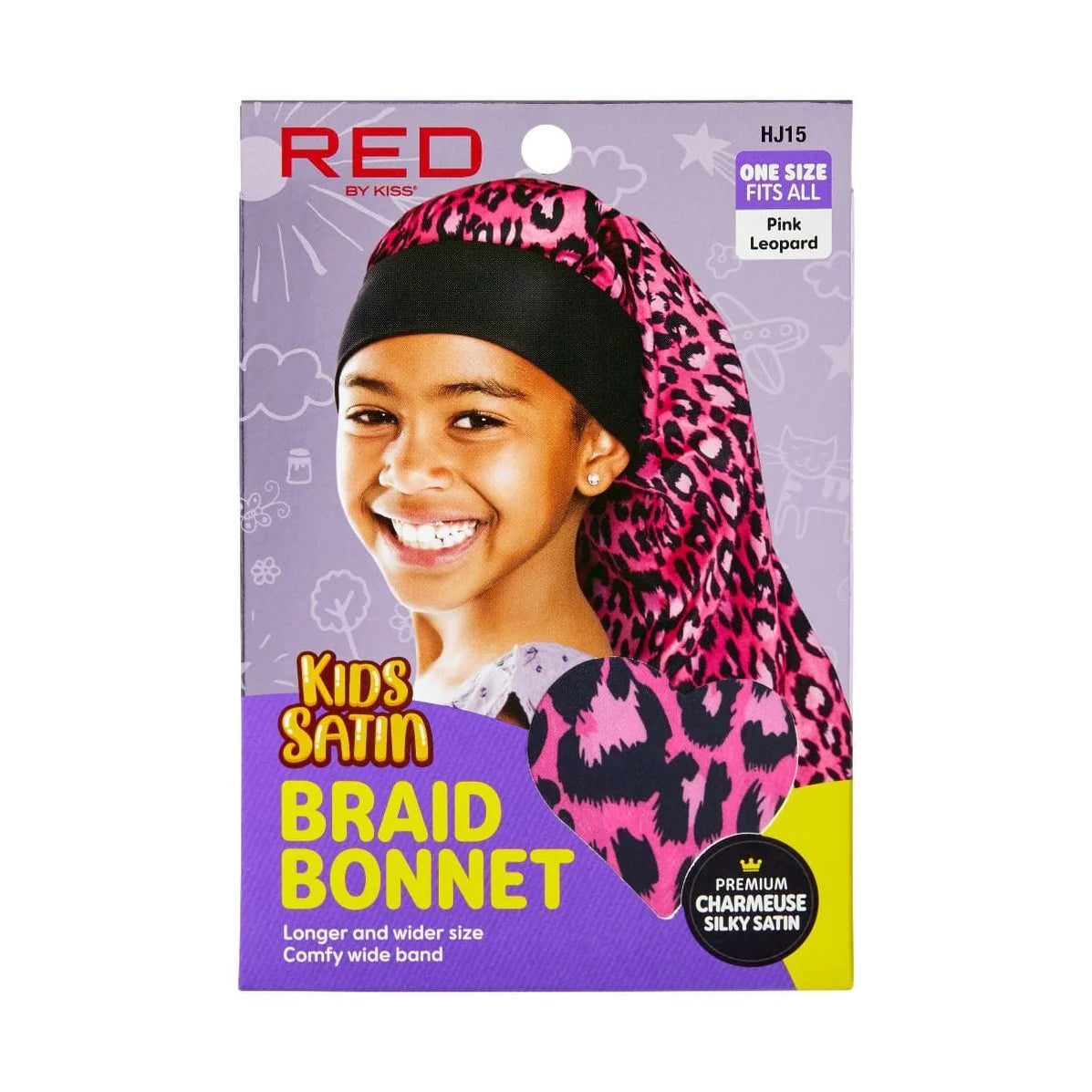 Red by kiss Kids satin braid bonnet. HJ15 pink leopard