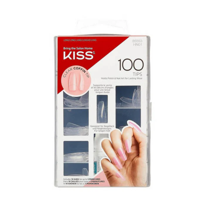 Kiss 100 tips nails. Clear coffin tip. HN01