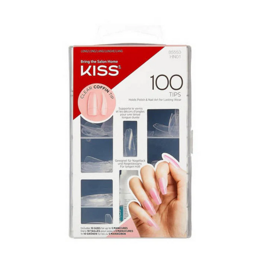 Kiss 100 tips nails. Clear coffin tip. HN01