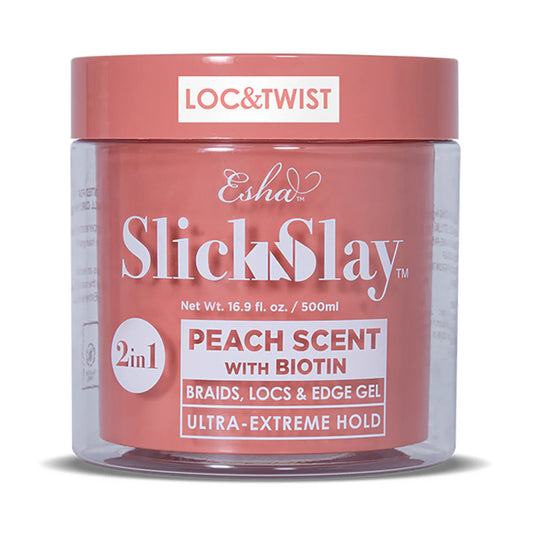 Esha slick slay loc& twist + edge gel. Peach scent with biotin