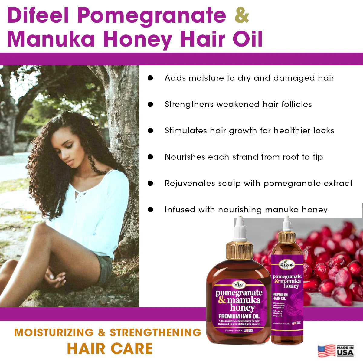 DIFEEL POMEGRANATE & MANUKA HONEY PREMIUM HAIR OIL 7.1 OZ.