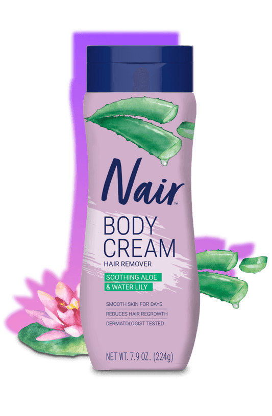 Nair hair remover body cream. Soothing aloe and water  lily