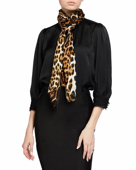 Leopard Print Satin Scarf