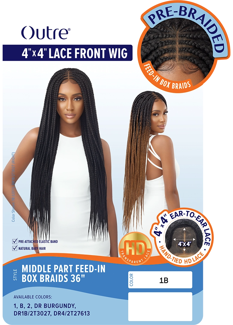 Outre Middle part feed in box braids lace front wig. 36"