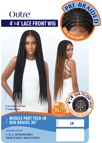 Outre Middle part feed in box braids lace front wig. 36"