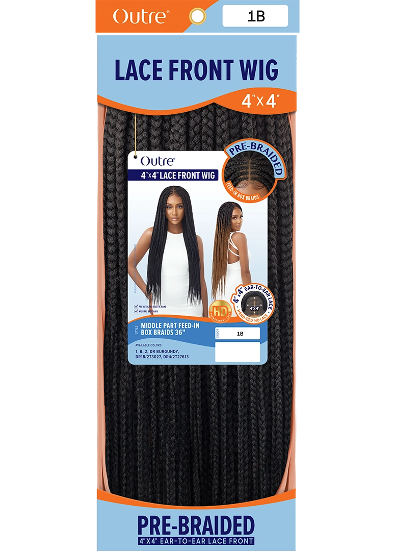 Outre Middle part feed in box braids lace front wig. 36"