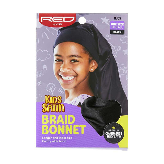 Red by kiss Kids satin braid bonnet. HJ05. Black